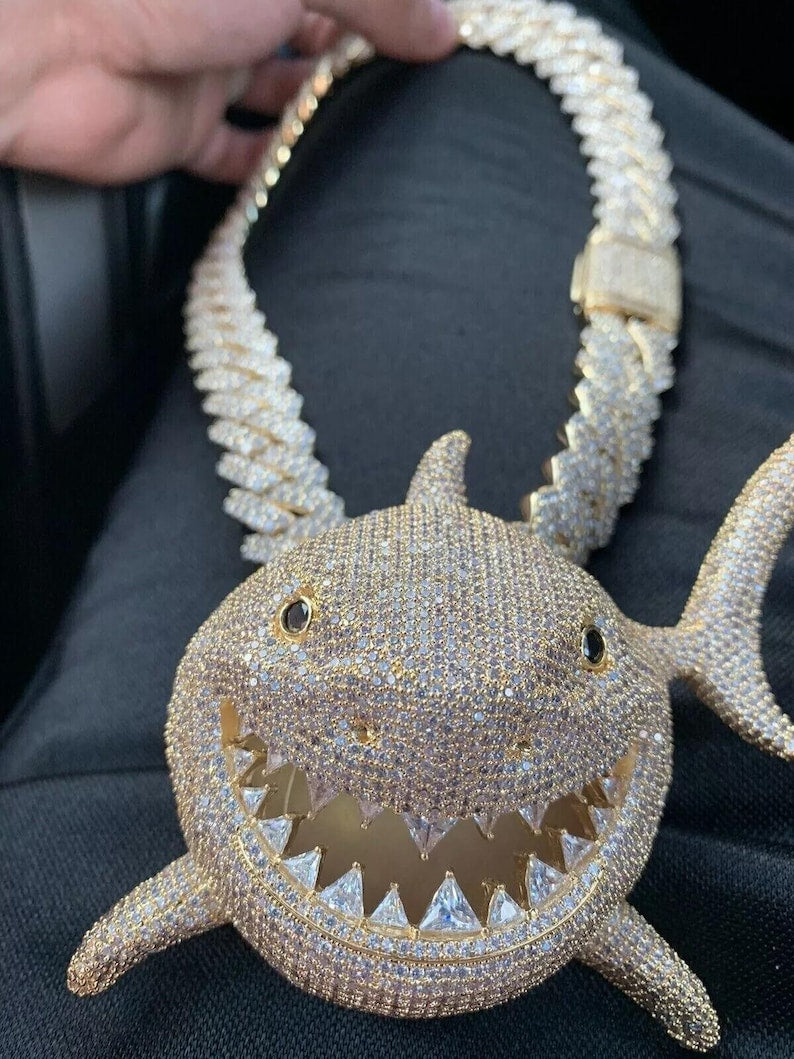 Hip Hop Pendant — Iced Out Shark Design, 925 Sterling Silver