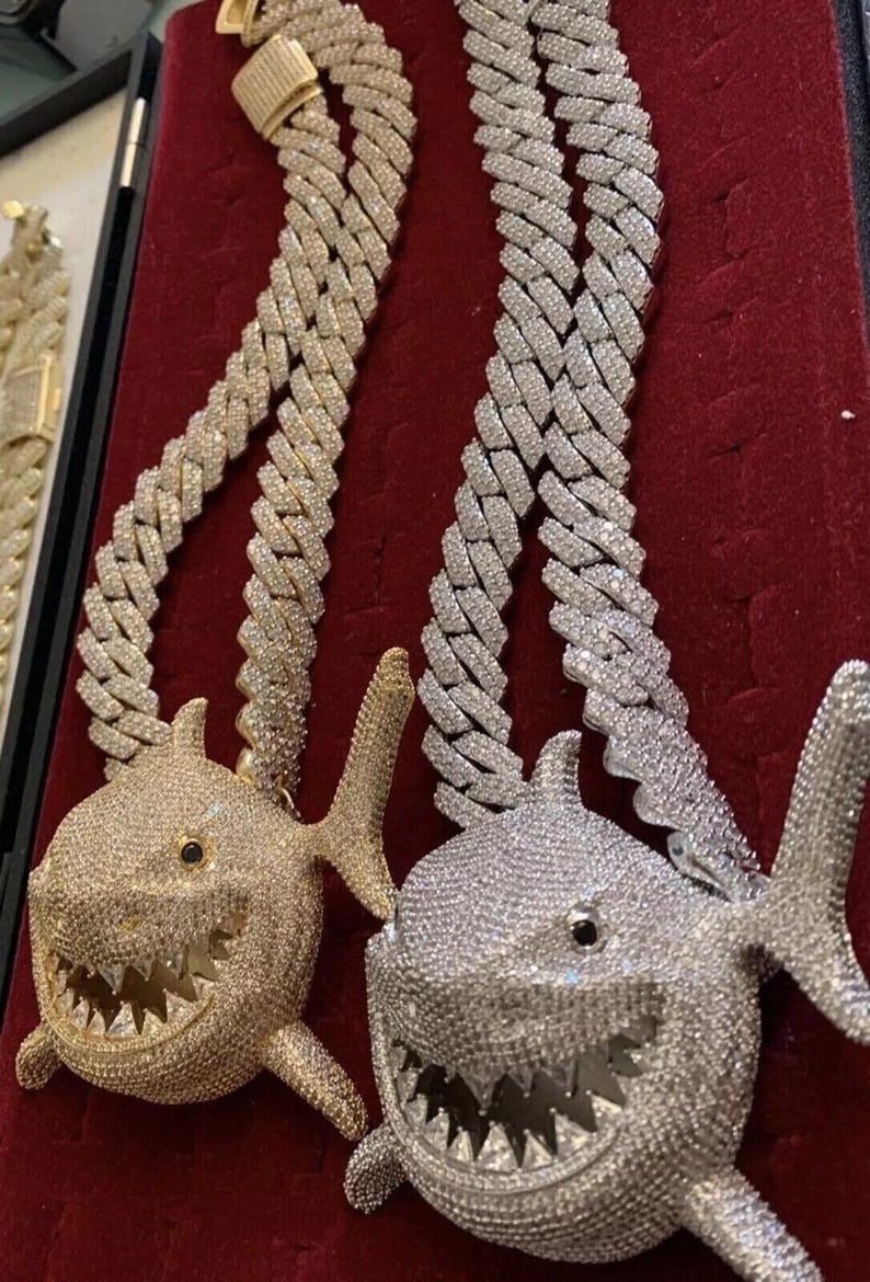 Hip Hop Pendant — Iced Out Shark Design, 925 Sterling Silver