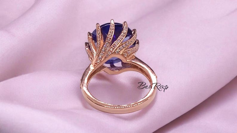 Bridal Ring Set — Round Cut Tanzanite, Rose Gold Finish, 925 Sterling Silver (2-Piece)