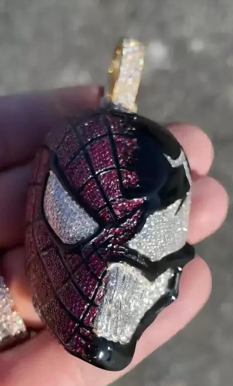 Hip Hop Pendant — Spider Man Mask Design, 925 Sterling Silver