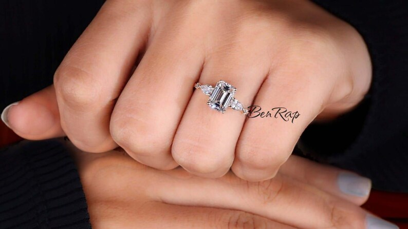 Bridal Ring Set — Vintage Emerald Cut Moissanite