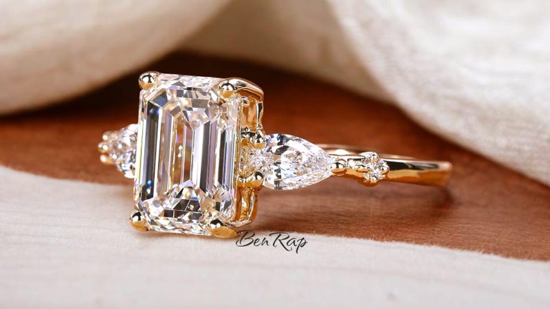 Bridal Ring Set — Vintage Emerald Cut Moissanite