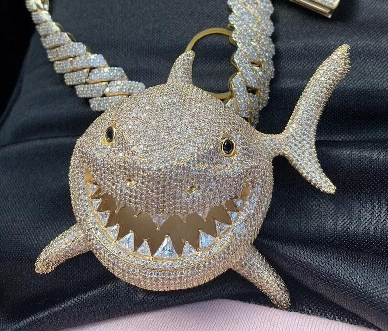 Hip Hop Pendant — Iced Out Shark Design, 925 Sterling Silver