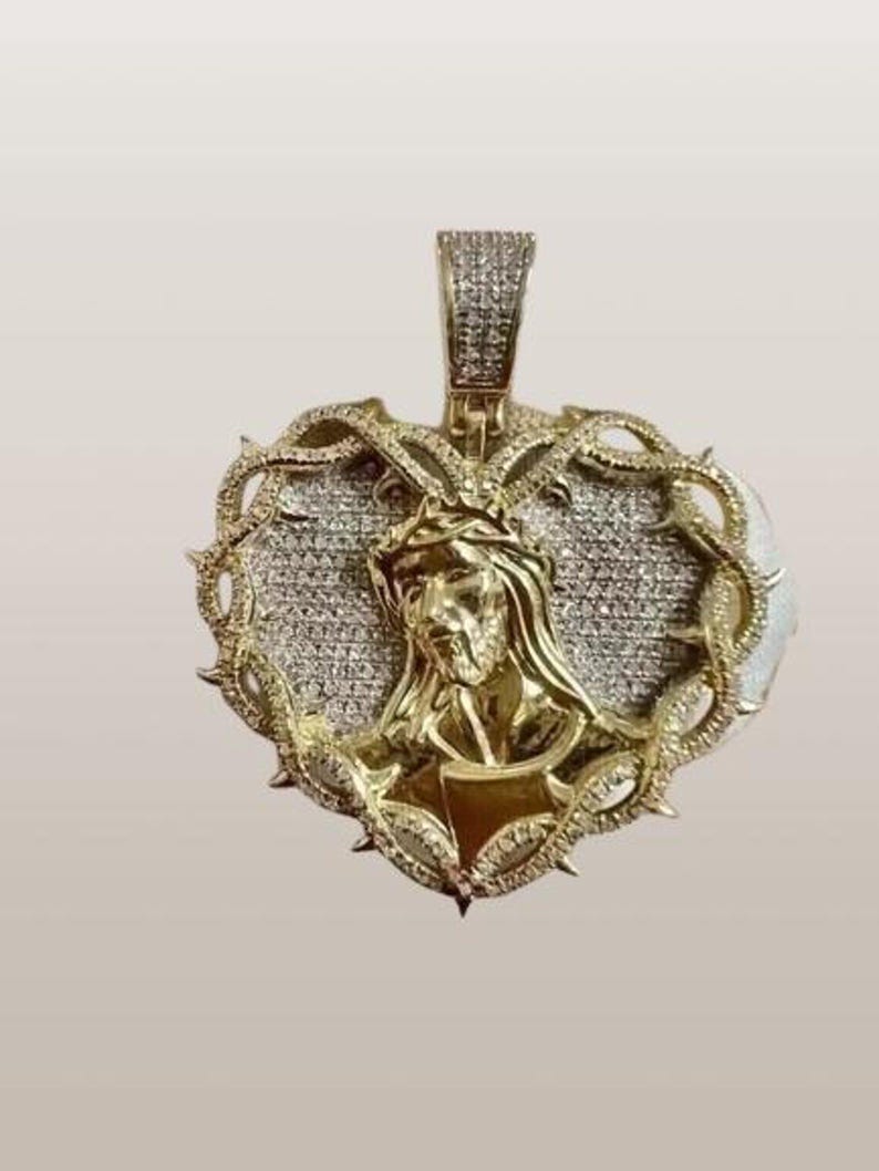 Moissanite Jesus Heart Pendant Necklace, 925 Sterling Silver