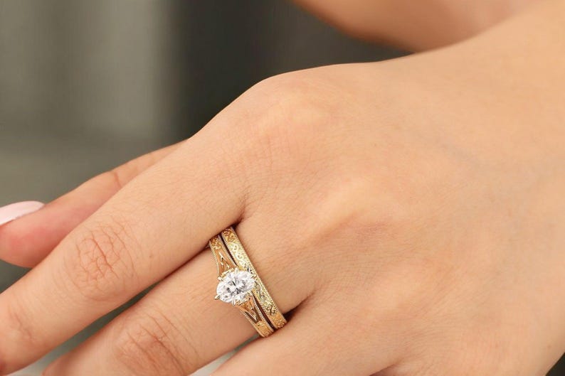 Bridal Ring Set — Marquise Cut Moissanite, Yellow Gold Finish, 925 Sterling Silver (2-Piece)