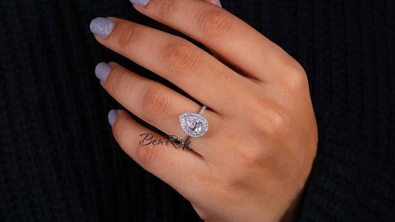 Bridal Ring Set — Pear Cut Moissanite, White Gold Finish, 925 Sterling Silver (2-Piece)
