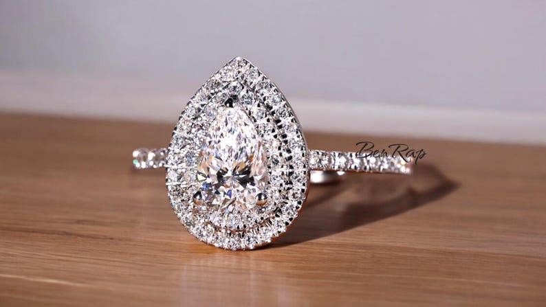 Bridal Ring Set — Pear Cut Moissanite, White Gold Finish, 925 Sterling Silver (2-Piece)