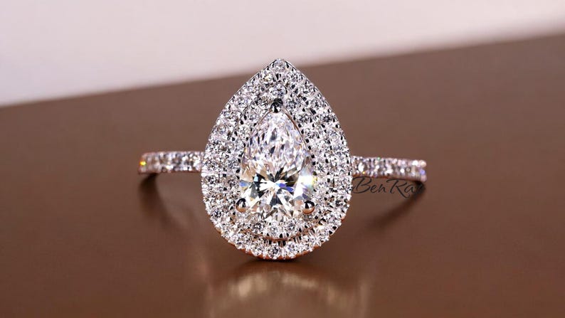 Bridal Ring Set — Pear Cut Moissanite, White Gold Finish, 925 Sterling Silver (2-Piece)