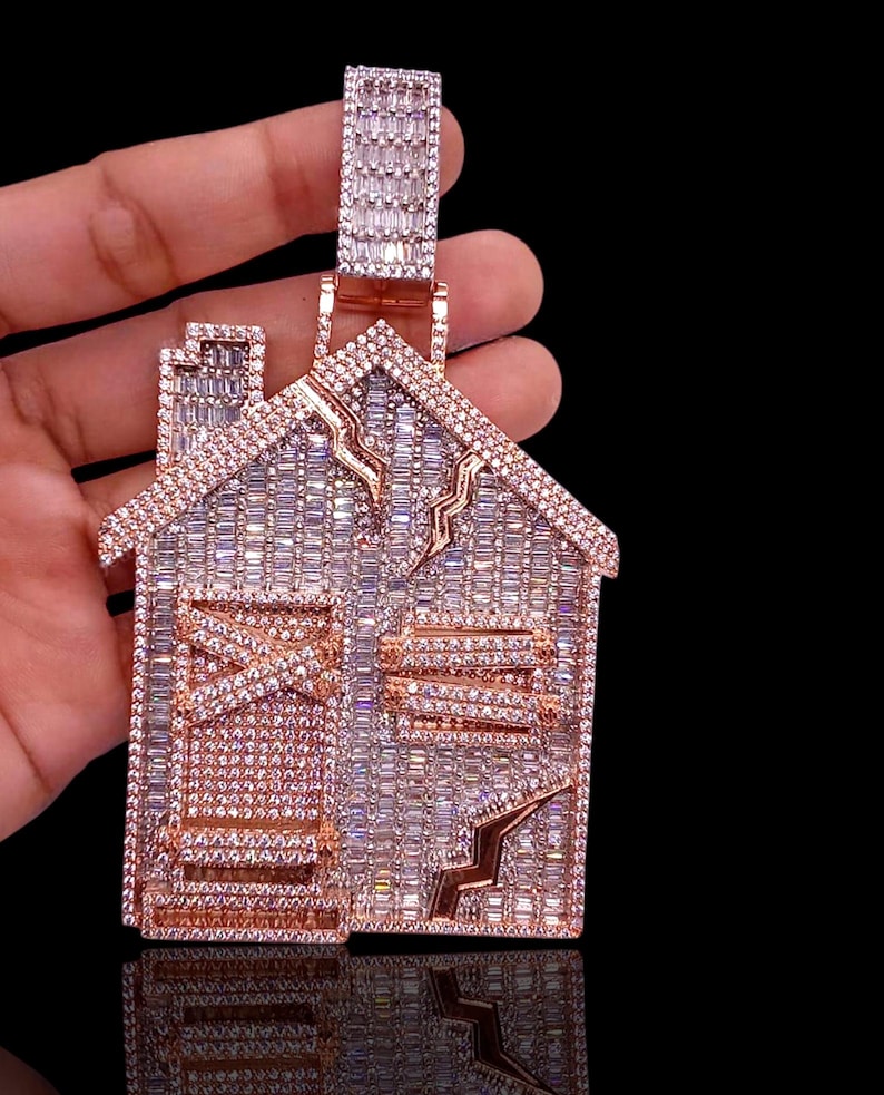 Hip Hop Pendant — Trap House Pendant, White Gold Finish, 925 Sterling Silver