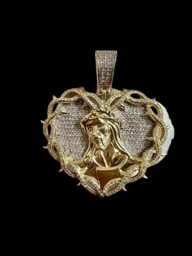 Hip Hop Pendant — Jesus Heart Medallion, Yellow Gold Finish, 925 Sterling Silver