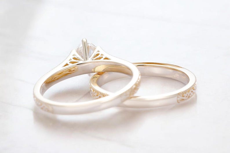 Bridal Ring Set — Marquise Cut Moissanite, Yellow Gold Finish, 925 Sterling Silver (2-Piece)
