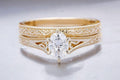 Bridal Ring Set — Marquise Cut Moissanite, Yellow Gold Finish, 925 Sterling Silver (2-Piece)
