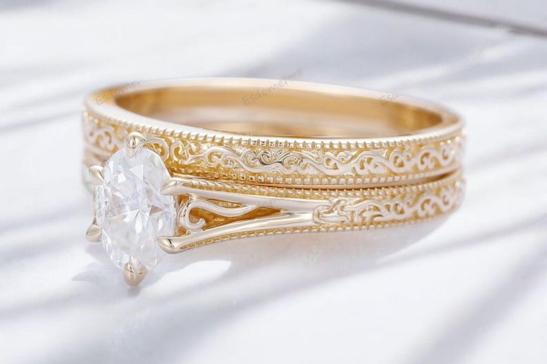 Bridal Ring Set — Marquise Cut Moissanite, Yellow Gold Finish, 925 Sterling Silver (2-Piece)
