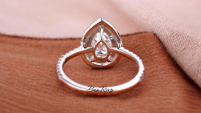 Bridal Ring Set — Pear Cut Moissanite, White Gold Finish, 925 Sterling Silver (2-Piece)