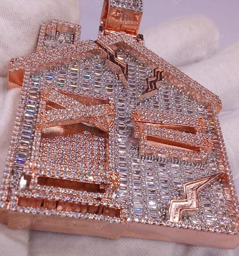 Hip Hop Pendant — Trap House Pendant, White Gold Finish, 925 Sterling Silver