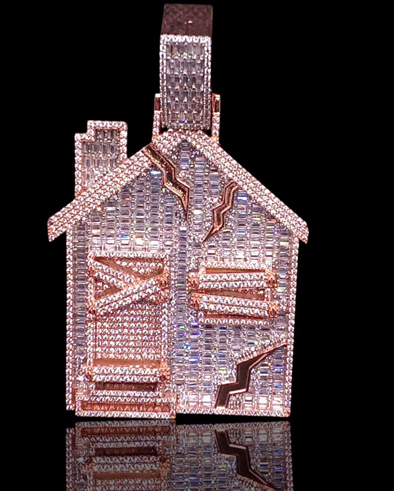Hip Hop Pendant — Trap House Pendant, White Gold Finish, 925 Sterling Silver
