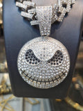 Hip Hop Pendant — Sparkling Skeleton Skull Face, White Gold Finish, 925 Sterling Silver