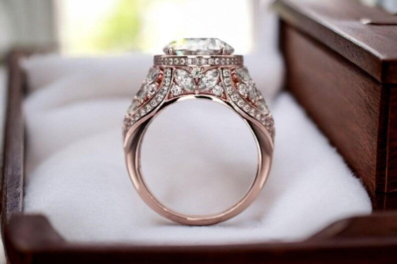Bridal Ring Set — Round Cut Royal Moissanite, Rose Gold Finish, 925 Sterling Silver (2-Piece)