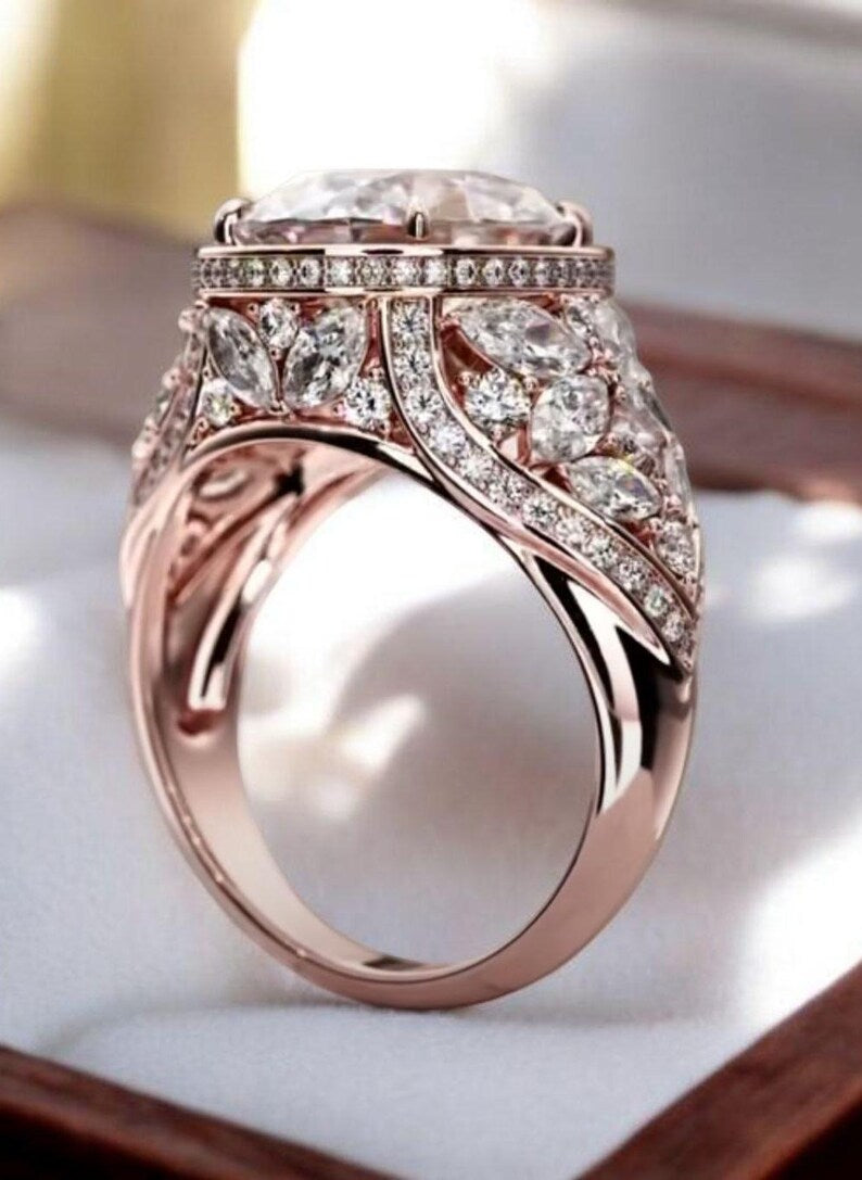 Bridal Ring Set — Round Cut Royal Moissanite, Rose Gold Finish, 925 Sterling Silver (2-Piece)