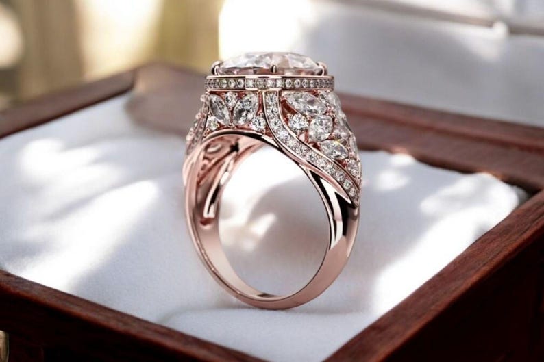 Bridal Ring Set — Round Cut Royal Moissanite, Rose Gold Finish, 925 Sterling Silver (2-Piece)