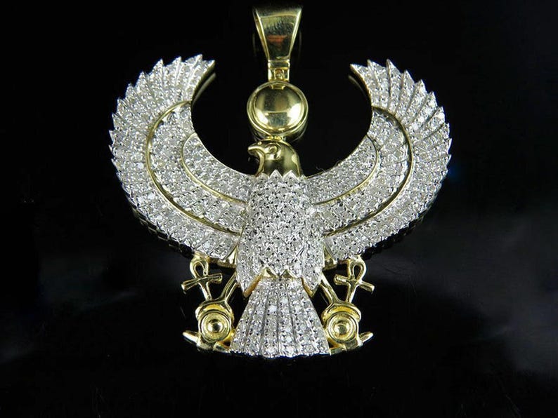 Hip Hop Pendant — Egyptian Eagle God Pendant, Yellow Gold Finish, 925 Sterling Silver
