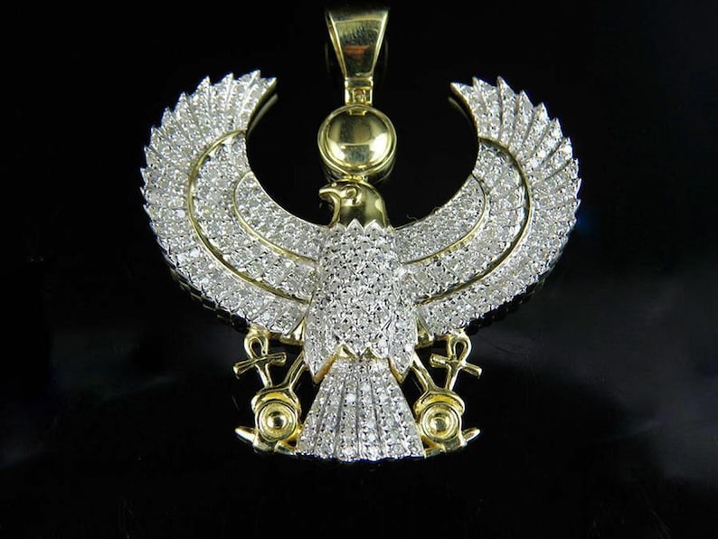 Hip Hop Pendant — Egyptian Eagle God Pendant, Yellow Gold Finish, 925 Sterling Silver