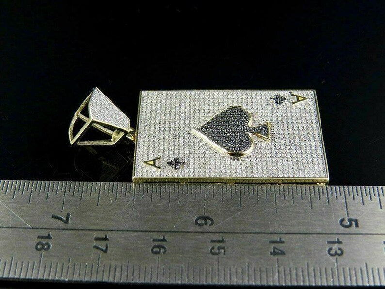 Hip Hop Pendant — Ace of Spades Poker Card, Yellow Gold Finish, 925 Sterling Silver