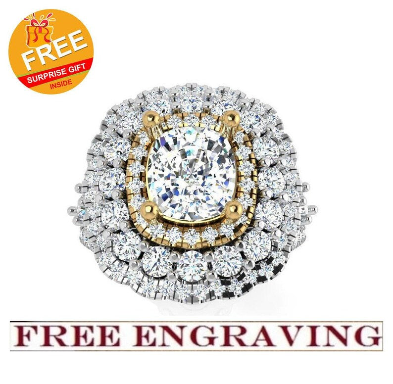 Bridal Ring Set — Cushion Double Halo Moissanite