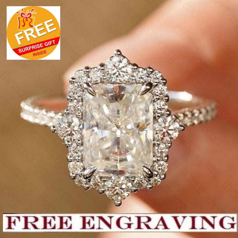 Bridal Ring Set — Radiant Cut Halo Moissanite