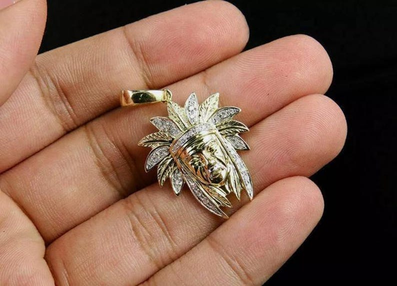 Hip Hop Pendant — Chief Head Medallion, Yellow Gold Finish, 925 Sterling Silver