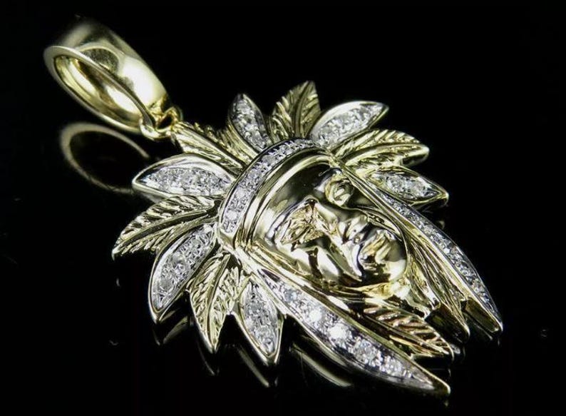 Hip Hop Pendant — Chief Head Medallion, Yellow Gold Finish, 925 Sterling Silver
