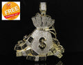 Hip Hop Pendant — Dollar Bag Charm, Yellow Gold Finish, 925 Sterling Silver