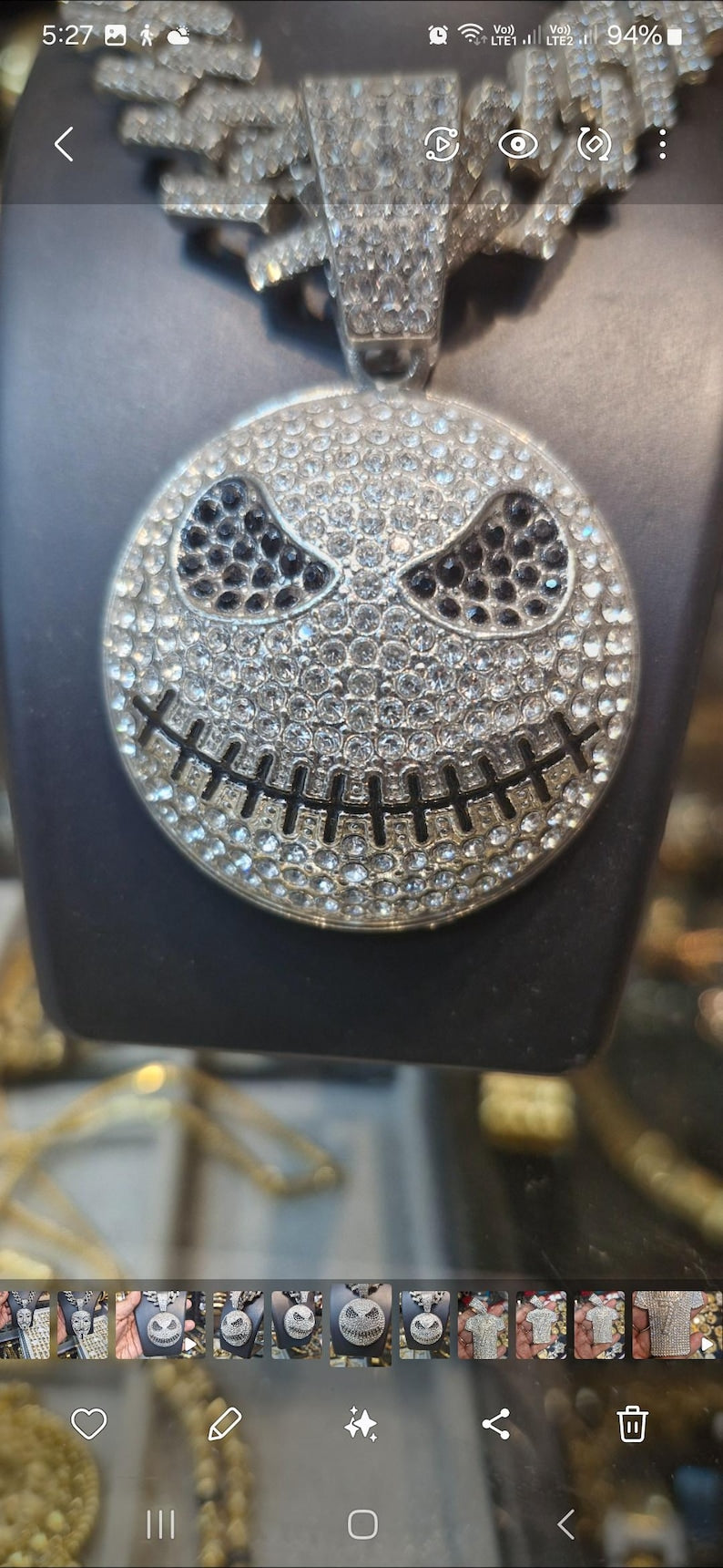 Hip Hop Pendant — Sparkling Skeleton Skull Face, White Gold Finish, 925 Sterling Silver