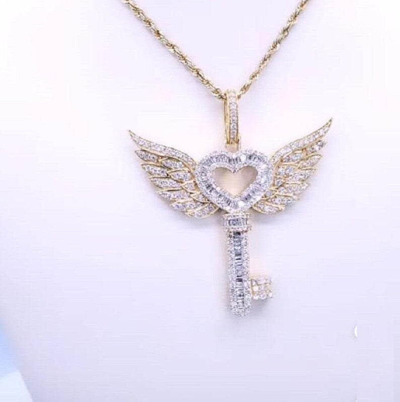 Hip Hop Pendant — Winged Heart Pendant, Yellow Gold Finish, 925 Sterling Silver