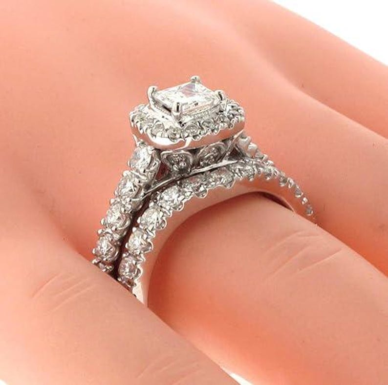 Bridal Ring Set — Princess Cut Heirloom Moissanite, Yellow Gold Finish, 925 Sterling Silver (2-Piece)