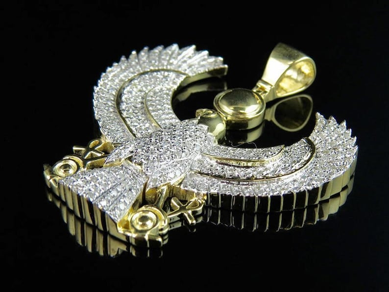 Hip Hop Pendant — Egyptian Eagle God Pendant, Yellow Gold Finish, 925 Sterling Silver