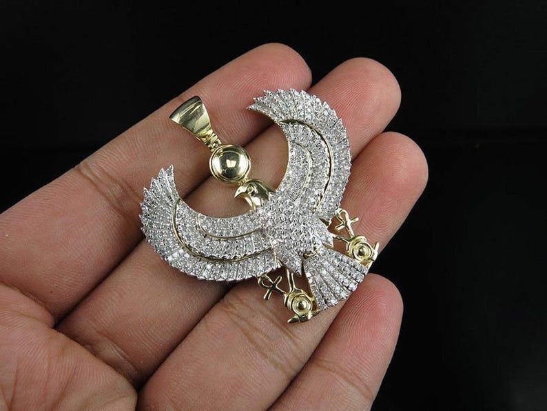 Hip Hop Pendant — Egyptian Eagle God Pendant, Yellow Gold Finish, 925 Sterling Silver