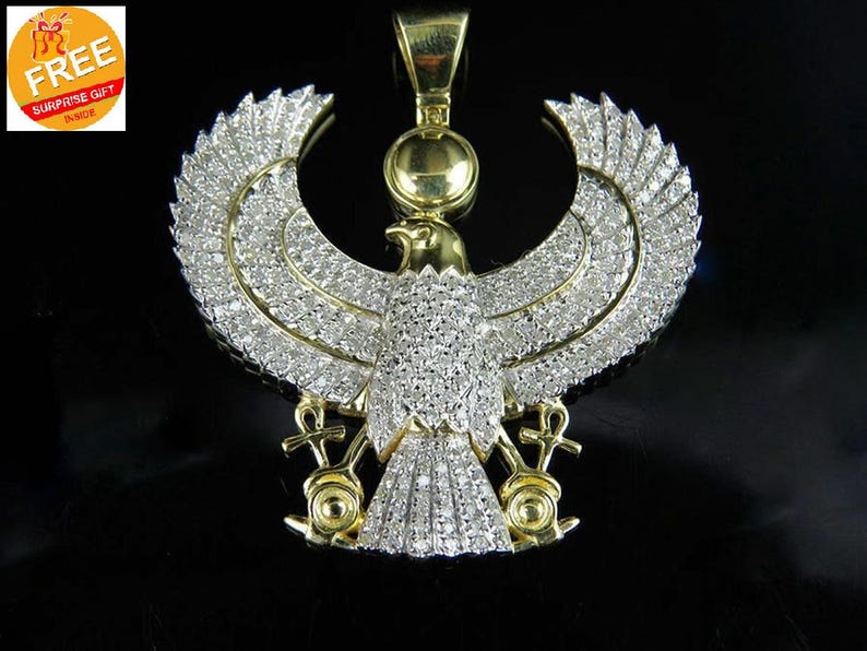 Hip Hop Pendant — Egyptian Eagle God Pendant, Yellow Gold Finish, 925 Sterling Silver