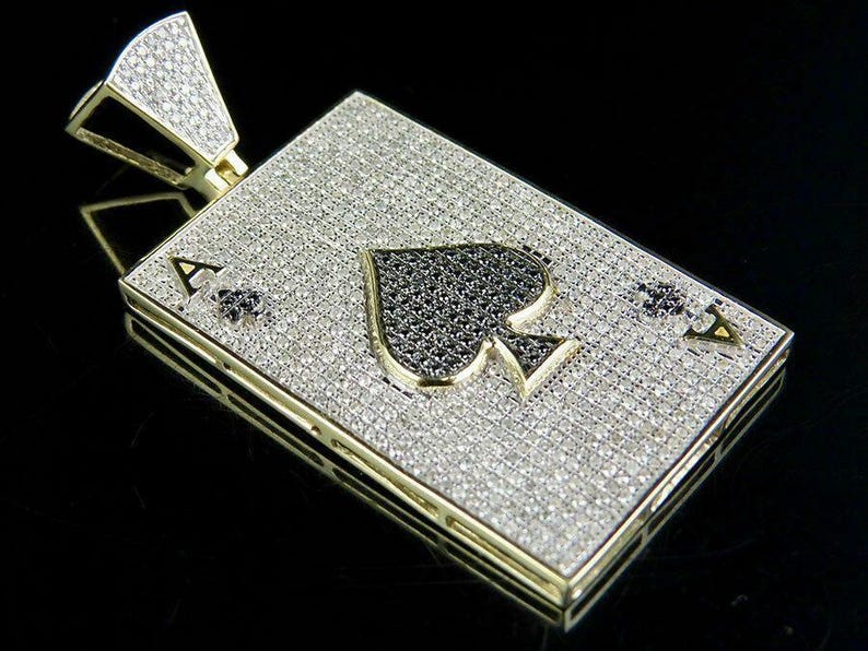 Hip Hop Pendant — Ace of Spades Poker Card, Yellow Gold Finish, 925 Sterling Silver