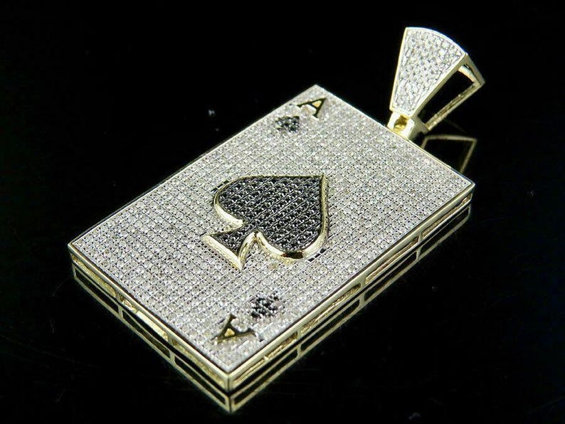 Hip Hop Pendant — Ace of Spades Poker Card, Yellow Gold Finish, 925 Sterling Silver