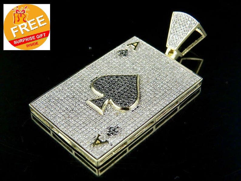 Hip Hop Pendant — Ace of Spades Poker Card, Yellow Gold Finish, 925 Sterling Silver