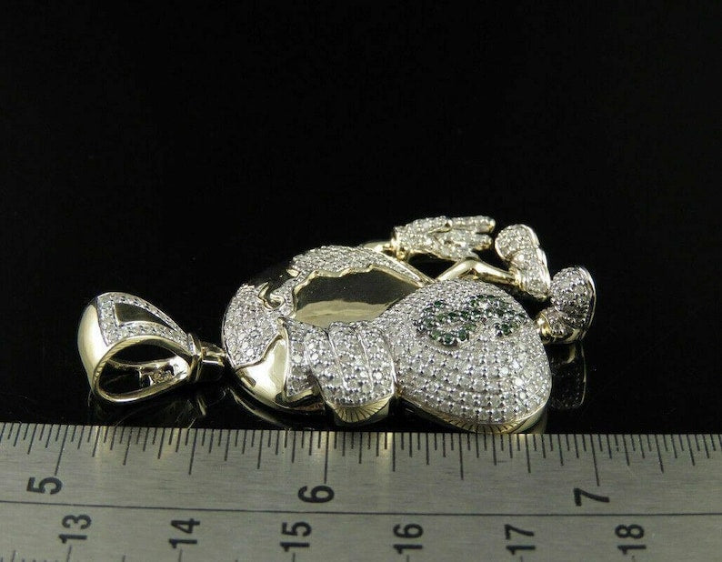 Hip Hop Pendant — Globe Money Bag Charm, Yellow Gold Finish, 925 Sterling Silver