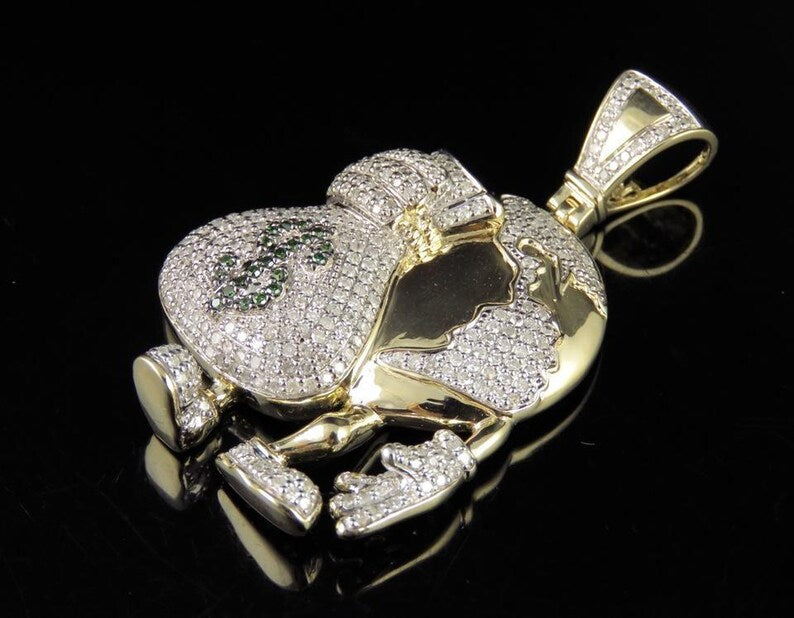 Hip Hop Pendant — Globe Money Bag Charm, Yellow Gold Finish, 925 Sterling Silver