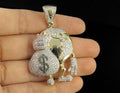Hip Hop Pendant — Globe Money Bag Charm, Yellow Gold Finish, 925 Sterling Silver