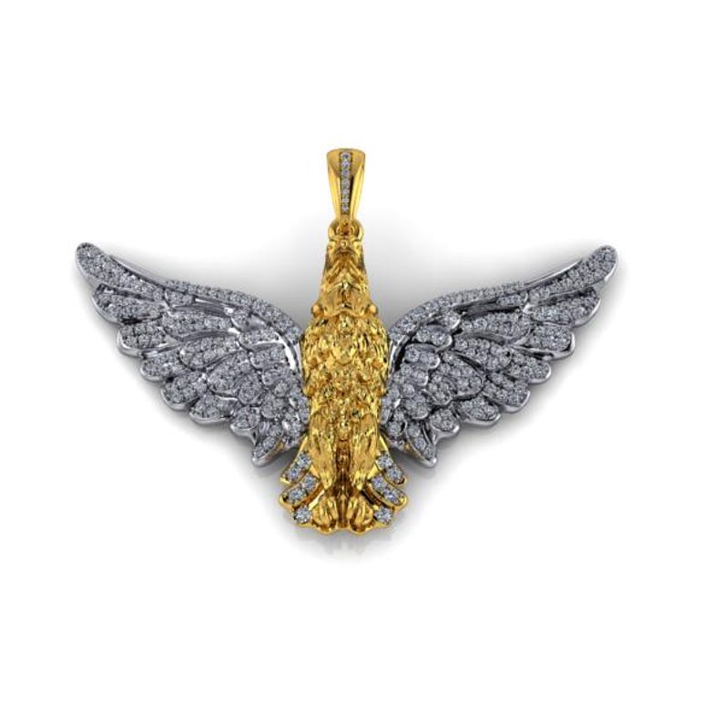 Hip Hop Pendant — American Winged Eagle Pendant, Yellow Gold Finish, 925 Sterling Silver