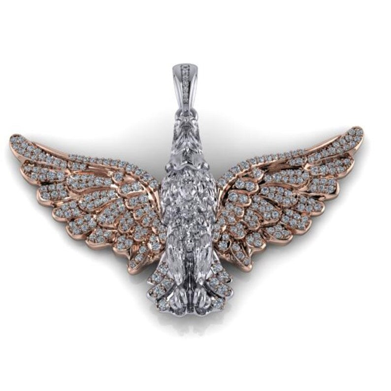 Hip Hop Pendant — American Winged Eagle Pendant, Yellow Gold Finish, 925 Sterling Silver