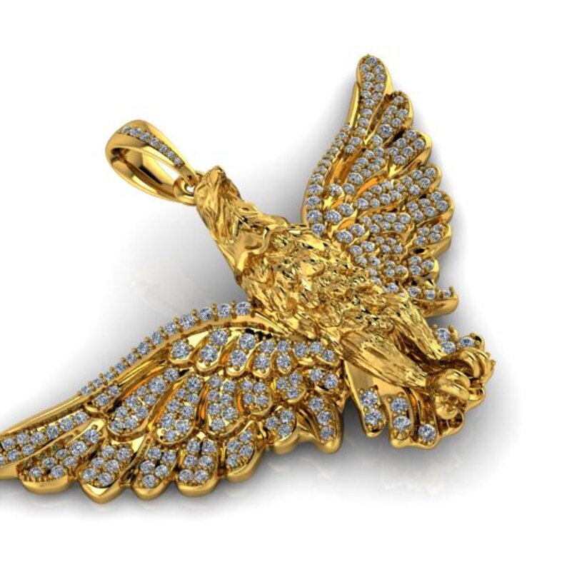 Hip Hop Pendant — American Winged Eagle Pendant, Yellow Gold Finish, 925 Sterling Silver
