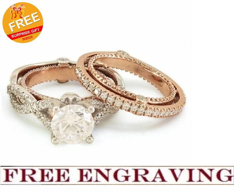 Bridal Ring Set — 2ct Round Cut Vintage Moissanite