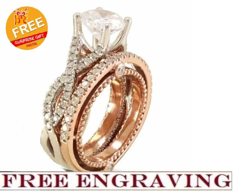 Bridal Ring Set — 2ct Round Cut Vintage Moissanite
