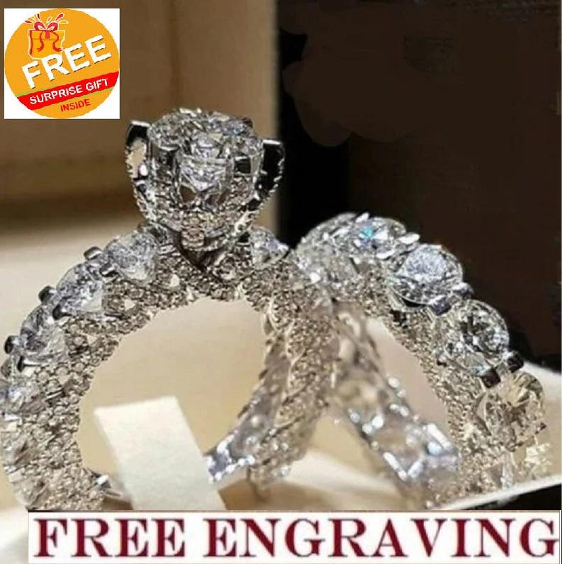 Bridal Ring Set — Brilliant Cut Moissanite Halo
